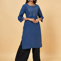 RANGMANCH BY PANTALOONS Yoke Design Floral Printed Pure Cotton Straight Kurta-picture-17