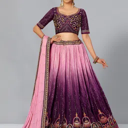 Kvsfab Embroidered Sequinned Semi-Stitched Lehenga & Unstitched Blouse With Dupatta-image-0