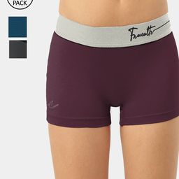 FREECULTR Women Pack Of 3 Burgundy & Teal Solid Micromodel Boy Short Briefs-image-7