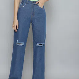SASSAFRAS Women Blue Comfort Wide Leg High-Rise Mildly Distressed Jeans-picture-37