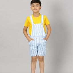 KiddoPanti Boys Striped Pure Cotton Dungarees with T-shirt-picture-8