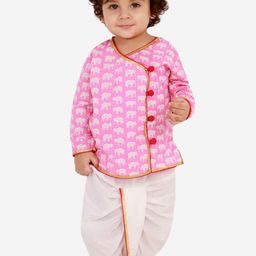 KID1 Boys Pink Animal Printed Angrakha Pure Cotton Kurta with Dhoti Pants-13