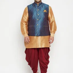 VASTRAMAY Men Rose Gold Layered Kurta with Dhoti Pants-26
