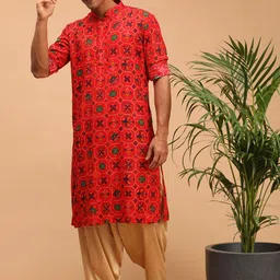 VASTRAMAY Men Bandhani Printed Regular Kurta with Patiala-15