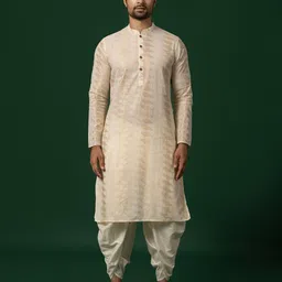 KISAH Woven Design Zari Mandarin Collar Straight Kurta with Dhoti Pants-picture-20