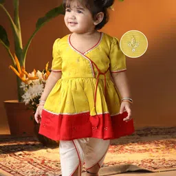 VASTRAMAY Infants Floral Embroidered Angrakha Anarkali Kurta With Dhoti Pants-picture-29
