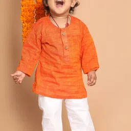 VASTRAMAY Boys Orange Pure Cotton Kurta with Pyjamas-picture-16