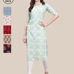 7Threads Women Multicoloured Geometric Printed Cold-Shoulder Sleeves Chikankari Summer Sheers Crepe Kurta-image-70