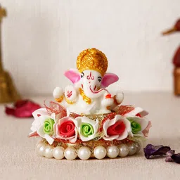 eCraftIndia White & Golden-Toned Handcrafted Lord Ganesha Showpiece-image-95