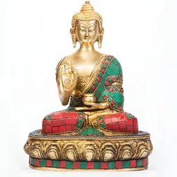 Arihant Craft Gold-toned & Red Brass Buddha Medium Showpiece-image-44