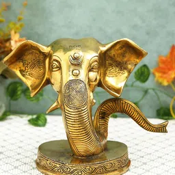 Imli Street Golden Textured Ganesh Face Table Top Brass Idol Showpiece-picture-56