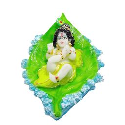 GLOOKS Green & Blue Lord Baal Krishna On Leaf Idol Marble Dust Showpiece-image-39