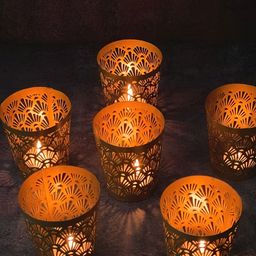 CasaGold Gold Toned 6Pcs Metal Medium Tea Light Holder Showpiece-image-81