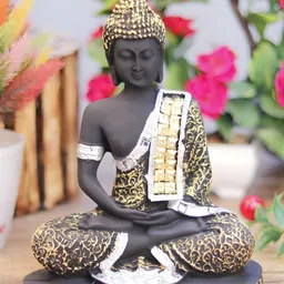 GW CREATIONS Black & Silver-Toned Buddha Idol Showpiece-image-81