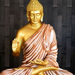 GW CREATIONS Gold Toned & Pink Marble Buddha Idol Large Size Showpiece-image-41