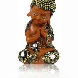 GW CREATIONS Brown & Gold Toned Buddha Idol Marble Showpiece-image-46