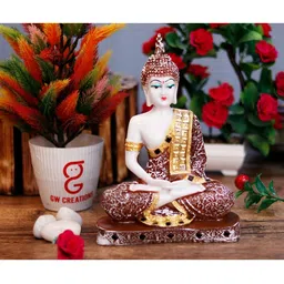 GW CREATIONS Brown & Gold-Toned Marble Medium Buddha Idol Showpiece-picture-5