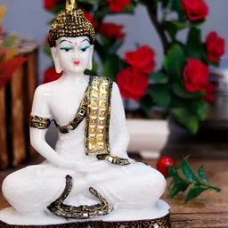 GW CREATIONS White & Gold toned Buddha Marble Idol Showpiece-image-48