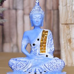 GW CREATIONS White & Blue Buddha Marble Idol Showpiece-image-93