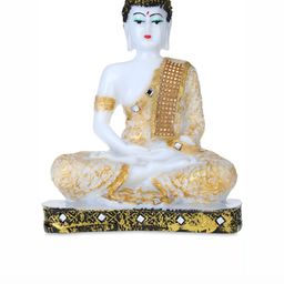GW CREATIONS White & Gold Toned Marble Buddha Idol Showpiece-image-92