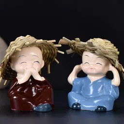 Awestuffs Blue & Brown 4 Pieces Little Monks Mini Buddha Showpieces-33