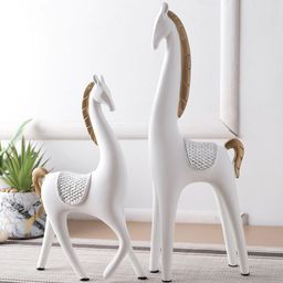 TAYHAA Set Of 2 White & Gold-Toned Poised Reindeers Figurine Showpiece-28