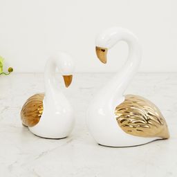 Home Centre Set Of 2 Gold-Toned & White Porcelin Swan Figurine Showpiece-picture-22
