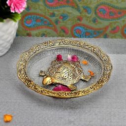 Perpetual Gold Toned Textured Tortoise Glass Figurine Showpiece-image-1
