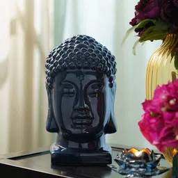 Pure Home and Living Navy Blue Textured Buddha Head With Base Showpiece-image-57