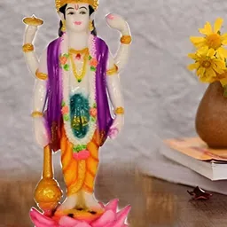 krishnagallery1 White & Gold toned Marble Vishnu ji Showpiece-56