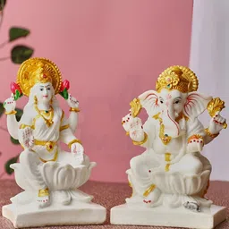 krishnagallery1 White & Gold Toned Goddess Lakshmi & Lord Ganesha Showpiece-image-39