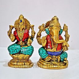 CraftVatika Gold Toned 2 Pieces Brass God Ganesha Statue Sitting on Lotus Showpieces-image-33