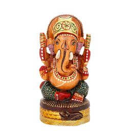 CraftVatika Lord Laxmi Ganesha Wood Idol Showpiece-image-40