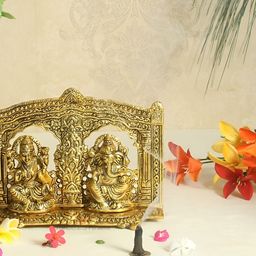 HANDICRAFTS PARADISE Gold-Toned Ganesh Lakshmi Metal Showpiece-image-54