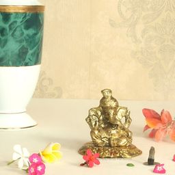 HANDICRAFTS PARADISE Gold-Toned Metal Ganesha Idol Showpiece-image-88