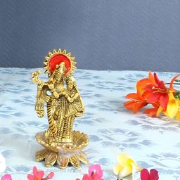 HANDICRAFTS PARADISE Gold-Toned Radha Krishna playing flute Metal Showpiece-image-100