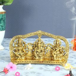 HANDICRAFTS PARADISE Gold-Toned Ganesha Lakshmi and Saraswati Metal Showpiece-image-38