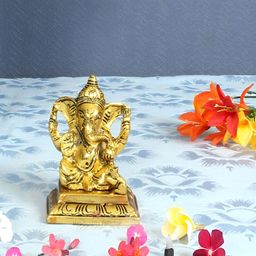 HANDICRAFTS PARADISE Gold-Toned Ganesha Metal Small Showpiece-image-8