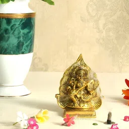HANDICRAFTS PARADISE Gold-Toned Saraswati ji Metal Showpiece-58