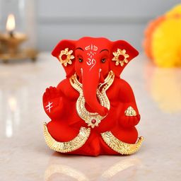 CraftVatika Red Small Religious Ganesh Idol Showpiece-2