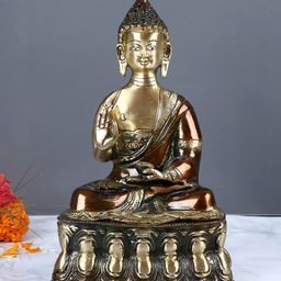 Aapno Rajasthan Brown & Gold-Toned Brass Buddha Showpiece-image-28