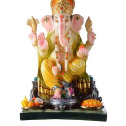 Gifts N Greetings White Printed Laddu Ganesh Polyresin Idol Showpiece-17