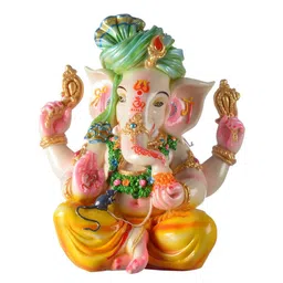 Gifts N Greetings White & Green Printed Ganesh  Polyresin Idol Showpiece-16