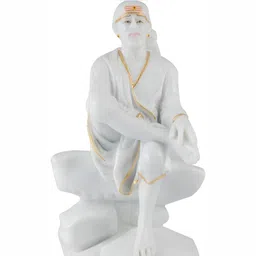 krishnagallery1 White & Gold Toned Marble Sai Baba Murti Decorative Showpiece-image-84