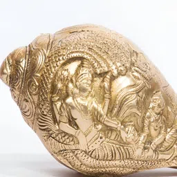 Arihant Craft Gold-Toned Brass Shankh With God Vishnu And Goddess Lakshmi Small Showpiece-image-47