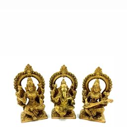 Arihant Craft Gold toned 3 Pcs Lord Ganesha Goddess Lakshmi & Saraswati Brass Showpieces-image-43