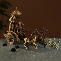 Two Moustaches Brown Krishna Arjuna Rath Showpiece-image-12