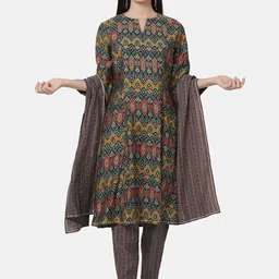 FFU Ethnic Motifs Printed A-line Kurta with Trousers & With Dupatta-image-6