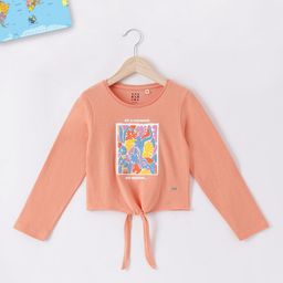 Ed-a-Mamma Girls Orange Printed Cotton T-shirt-image-88