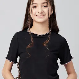 Athena Girl Black Self Design Stripped Top-image-33